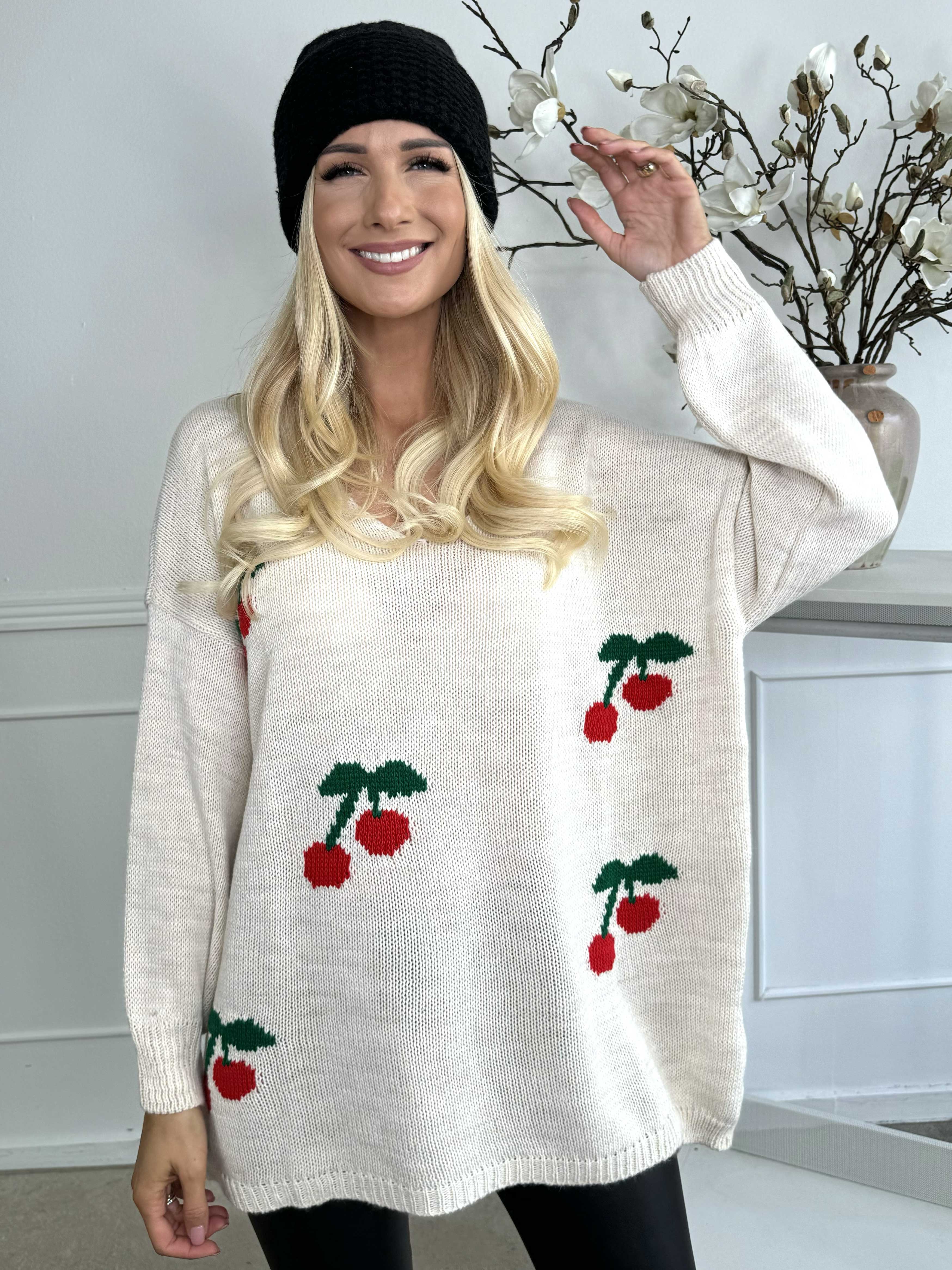 Cherry - Stickad blus med körsbär